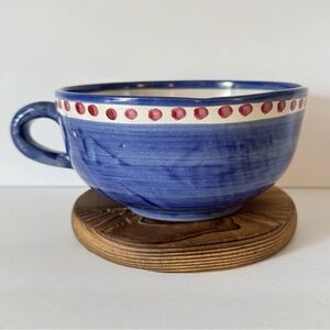 Vietri Campagna Chicken Blue Border Red Dots Soup Mug Bowl w/ Handle Italy Rare